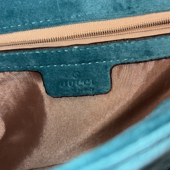 Gucci Teal Blue and Gold chain design Shoulder Bag Chevron Quilting Like new! - Picture 14 of 16
